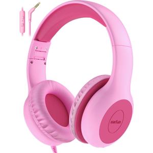EarFun Kids Headphones Wired with Microphone, 85/94dB Volume Limit Headphones for Kids, Portable Wired Headphone with Share port, Stereo Sound Foldable Headset for School/Tablet/Kindle Fascia Pink