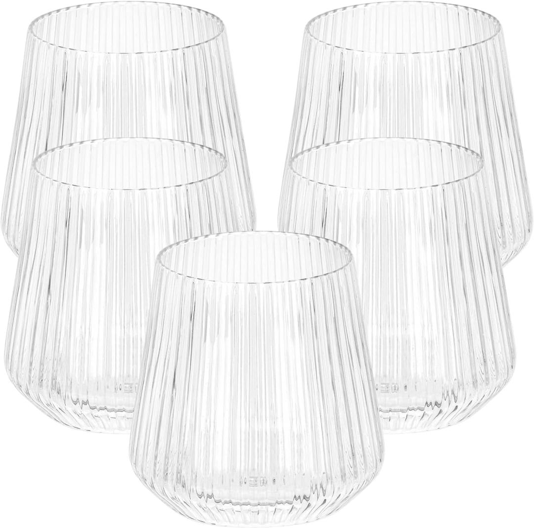 36 count Origami Ripple Unbreakable Stemless Plastic Wine Champagne Whiskey Glasses Elegant Durable Disposable Indoor Outdoor Ideal for Home, Office, Bars, Wedding, Ribbed 12 Ounce Cups (Clear)