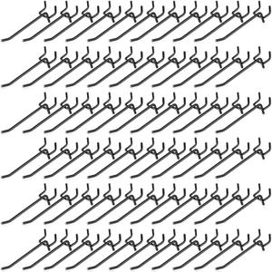 Shimeyao 100 Pcs Peg Board Shelving Hooks Stainless Steel Hanging Board Pegs Wall Display Hooks Bulk for 1/8 1/4 Garage Storage Organizer Accessories(4 Inch,Black)