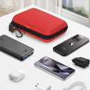 Pure-Red Shockproof Hard Shell Carrying Case for Portable External Hard Drive, Power Bank, Charger, Seagate Game Drive, Cell Phone, Electronic, Women Accessories - Large Storage Pouch Travel Bag