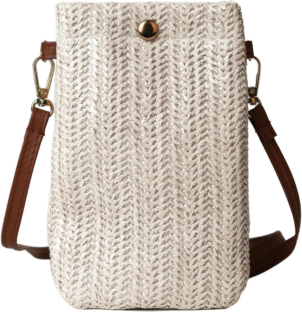LoveWLC Small Straw Crossbody Bag,Novelty PU Envelope Purse Shoulder Bag for Women (White)