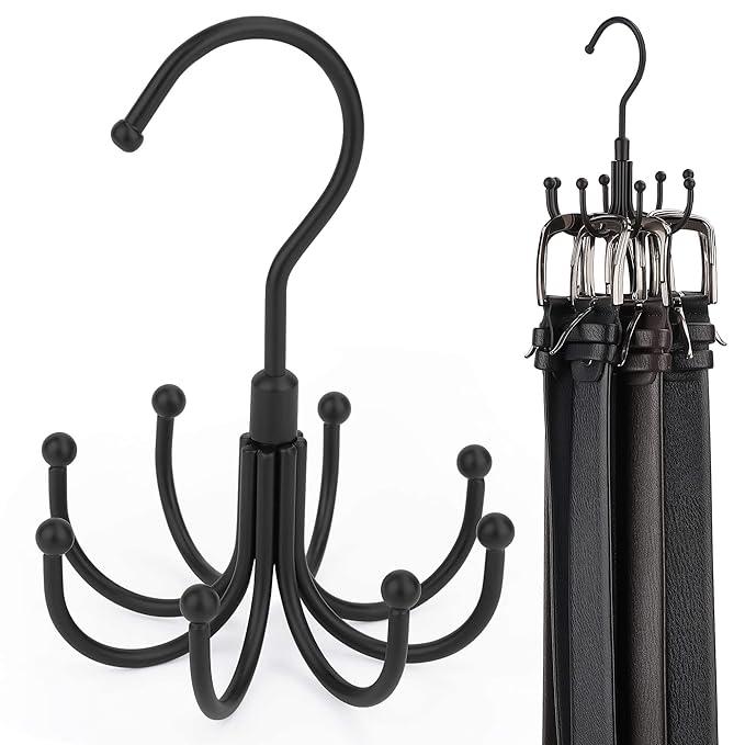 BigOtrers Belt Hanger, 2 Pack Rotatable Belt Rack Closet Accessories Organizer, Maximum 24 Storage Capacity, Hanging Holder Storage Hook for Belt, Bra, Tank Top, Tie, Scarf, Purse, Black
