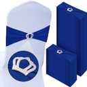 100 Pcs Spandex Chair Sashes with Crown Buckle Slider Stretch Chair Bands Cover Ties for Wedding, Banquet, Gala, Corporate Event, Birthday Party, Baby Shower(Royal Blue)