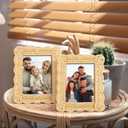 CroBlissful 3 Pcs Scalloped Wicker Weave Rattan Photo Frame for Picture Handmade Rattan Photo Frames Wall Decor Boho Farmhouse Style Tabletop Display Decorative Home Bookshelf (5 x 7,Neutral)