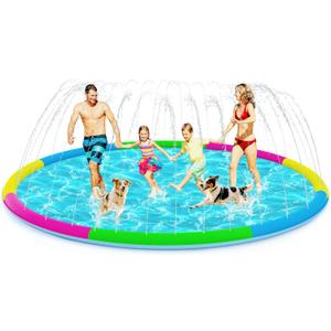 118" Extra Large Splash Pad - Non-Slip Splash Pad for Kids and Dogs Thickened Dog Pool with Sprinkler Outdoor Water Toys Giant Fountain Play Mat for Toddlers Children Adults Pets