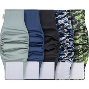 Pet Soft Dog Diapers Male, 5 Pack Male Dog Belly Bands, High Absorbing Washable Males Dog Wraps for Doggie Puppy(Camo, M)