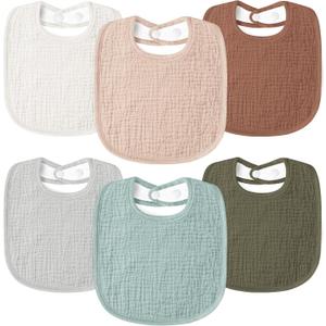 Susurration Muslin Baby Drool Bibs 6Pack Soft Square Adjustable Baby Bandana Bibs for Unisex Girls & Boys (Greenbrown)