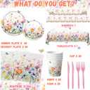 Wildflower Baby Shower Decorations,142Pcs Wildflower Baby in Bloom Plates and Napkins,Tablecloth,Cup Butterfly Floral Theme Table Decorations for Bridal Shower Birthday Party
