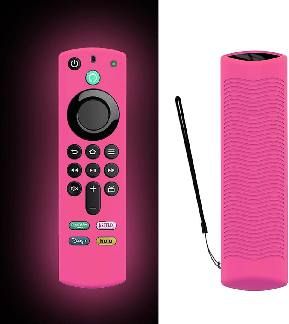 LEFXMOPHY Remote Cover for TV Stick 3rd Gen 2021 Glow in The Dark, Pink Silicone Case with Lanyard
