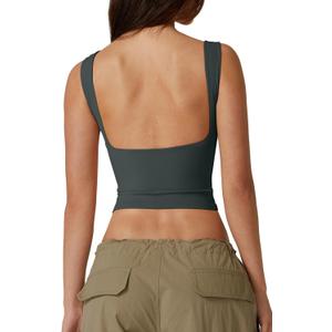 QINSEN Women's Sexy Open Back Sleeveless Crop Tank High Neck Slim Fit Cropped Tee Shirt Y2k Tops (Light Green), XS