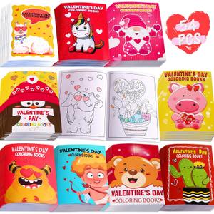 54PCS Valentines Coloring Book for Kids-Valentine's Day Goodie Bag Stuffer Filler Gift School Classroom Activity Party Favors Supplies
