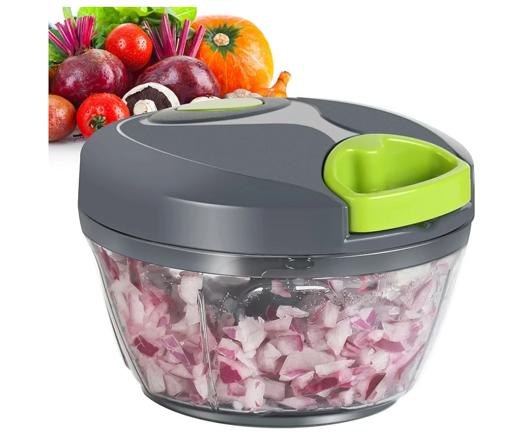 Ourokhome Manual Food Processor Vegetable Chopper, Portable Hand Pull String Garlic Mincer Onion Cutter for Veggies, Ginger, Fruits, Nuts, Herbs, etc., 500ml, Grey