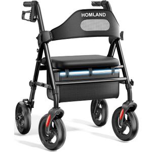 HOMLAND Foldable Rollator Walker for Seniors with Seat, 16" Extra-Wide Seat