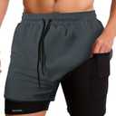 Men's 2-in-1 Running Shorts with Inner Liner, Breathable Quick-Dry Grey XXL | Workout Shorts with Pockets Gym Shark for Men, Workout Shorts, Running Half Tights Men (XXL)