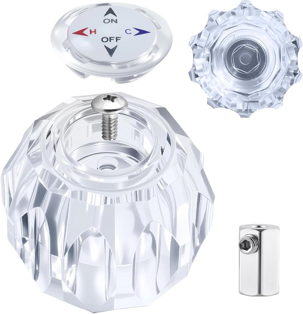 RP41661 Shower Faucet Handle Replacement Kit, Compatible with Delta and Peerless Single Handle Tub Faucets, Includes Button, Screw, Connector, Set Screw, Clear Acrylic