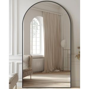 Full Length Mirror, 78"x38" Oversized Floor Mirror Freestanding, Full Body Floor Standing Mirror with Stand, Hanging Mounted for Bedroom Living Room, Black, Arched Style