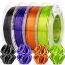 AMOLEN PLA 3D Printer Filament Silk PLA Filament 1.75mm Silk Filament Pack Black/Red Copper/Purple/Neon Green 3D Printing Filament Bundle for Holiday 3D Printing, 200gX 4 Spools