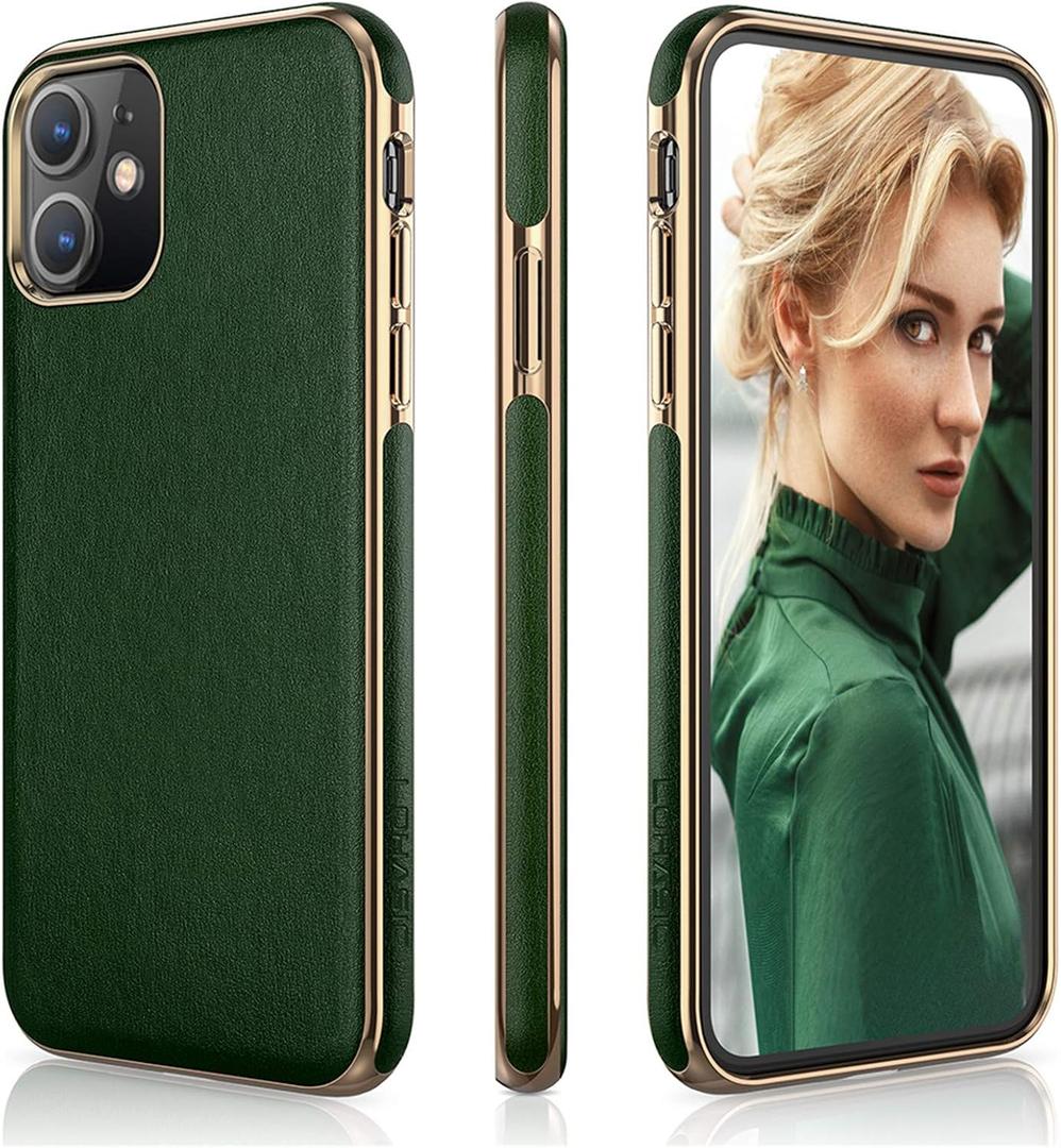 LOHASIC for iPhone 11 case Leather  Slim PU Leather with Electroplated Frame, Anti-Slip Grip, Soft TPU Bumper, Business Luxury iPhone 11 Phone case (6.1) Protective Case for Men & Women- Dark Green