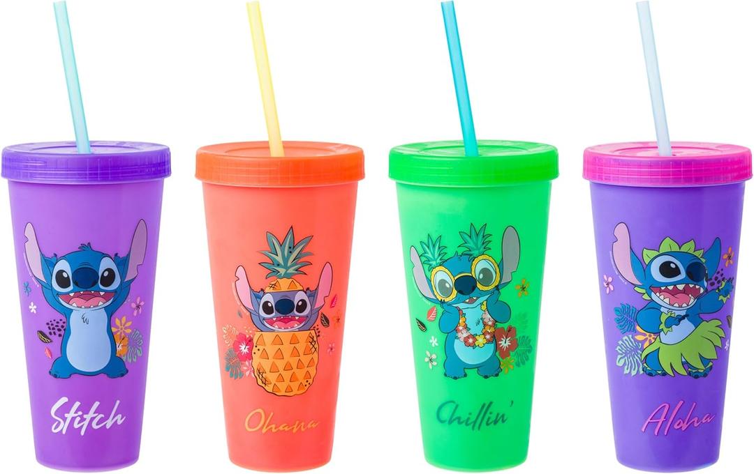 Disney Stitch Plastic Tumbler 3 Cups with 2 Lids 16,5 oz