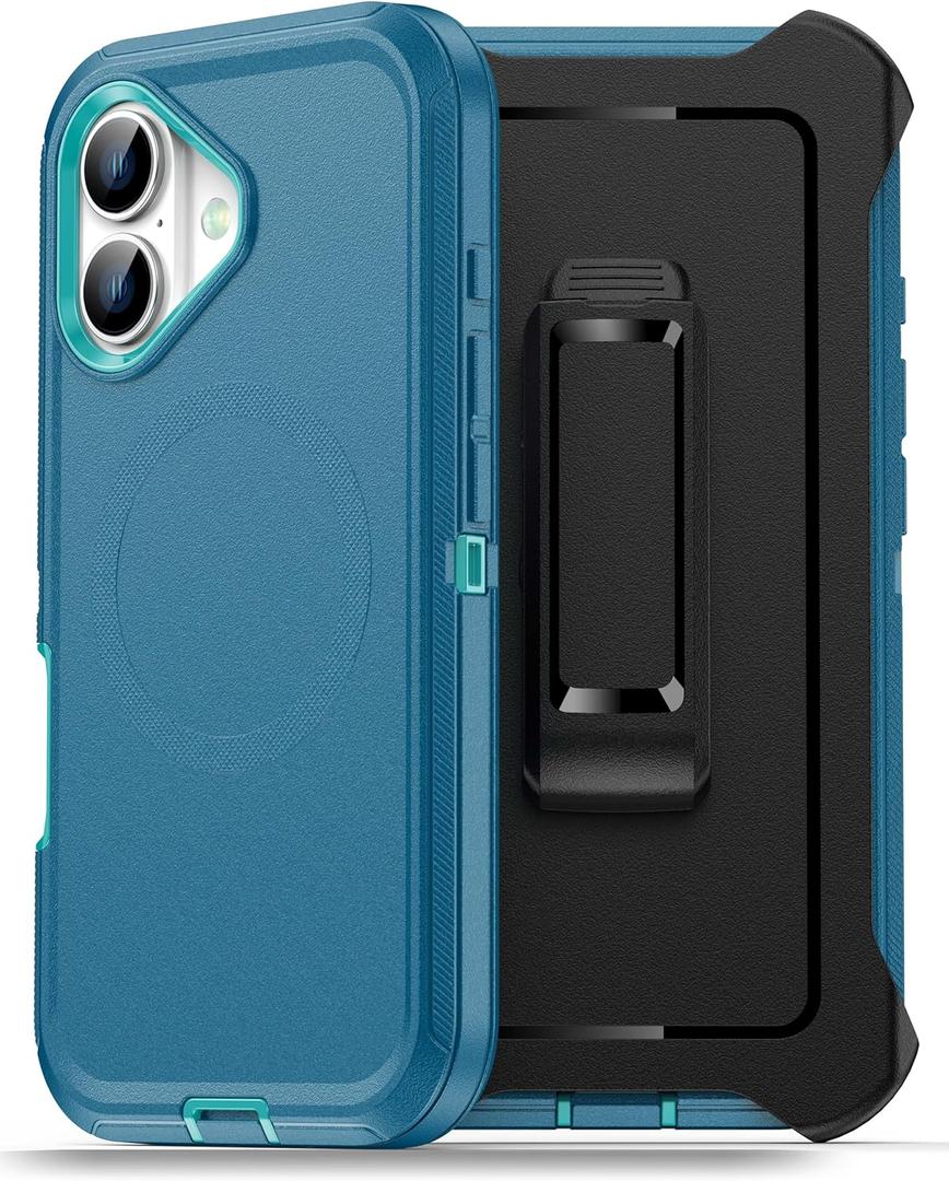 Magnetic Case for iPhone 17 with blet Clip Holster,[2X Screen Protector] [Military-Grade Protection], Heavy Duty Case for iPhone 17 6.3 Inchs,Green