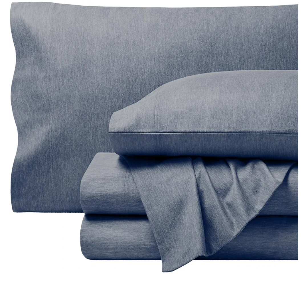 Bare Home Flannel Sheet Set 100% Cotton, Velvety Soft Heavyweight - Double Brushed Flannel - Deep Pocket (Queen, Heathered Indigo)