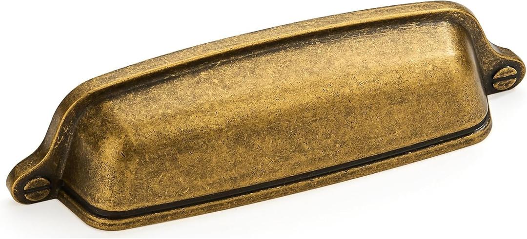 khtumeware 6 Pack 3-3/4 inch(96mm) Vintage Drawer Pulls Antique Brass Cabinet Cup Pulls Cabinet Hardware Kitchen Cabinet Handles Bin Cup Pulls for Kitchen Cabinets. (Cup Pulls 3-3/4 inch Hole Center)