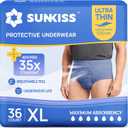SUNKISS Ultra Thin Incontinence Underwear for Men, Mens Disposable Pull Ups, Fast Absorption & Leak Proof Protection, Moderate Absorbency, XLarge, Blue, 36 Count