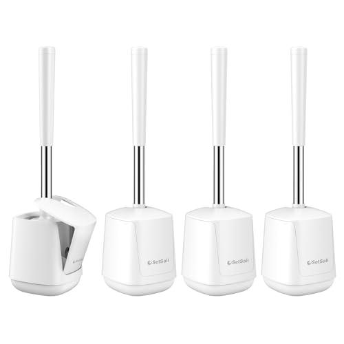 SetSail Toilet Brush 4 Pack Toilet Bowl Brush and Holder Toilet Cleaner Brush with Nylon Bristles Ventilated Toilet Brushes for Bathroom with Holder for Toilet Scrubber Cleaning, Pure White