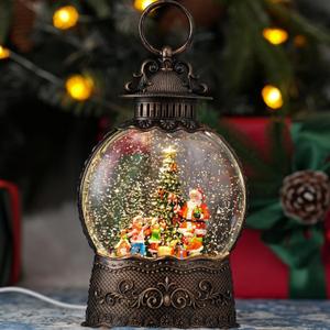 Snow Globe with Santa Claus, Light Up Christmas Snow Globes with Music Timer - USB Plug or Battery Operated Glitter Globe Indoor Christmas Decorations