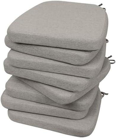 AAAAAcessories Chair Cushions for Dining Chairs, 17 x 16 x 2 in, Set of 8 | Kitchen Chair Pads, Seat Cushions with Featuring Ties, Removable, Machine-Washable, Anti-Slip Covers, Khaki Gray