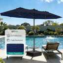 AreShark 15FT Patio Umbrella with Solar Lights, Double Sided Outdoor Table Umbrellas with Crank, Large Rectangular Market Umbrella for Porch, Lawn, Pool, Backyard, Navy, 9x15 FT