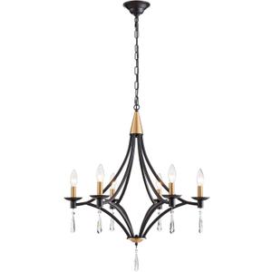 Modern Crystal Chandelier, 6-Lights Black and Gold Farmhouse Chandeliers for Dining Room Light Fixtures Hanging, Modern Black Pendant Light for Bedroom Foyer Living Room Kitchen Island Entryway Office