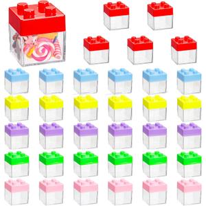 Okllen 36 Pack Building Block Lid Favor Boxes, Clear Plastic Gift Boxes, Wedding Candy Container, Birthday Party Souvenir, Adult Celebration Treat Boxes, 2x2x2 Inches
