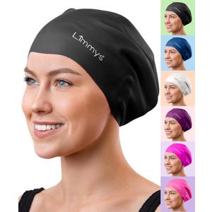 Limmys Long Hair Swim Cap for Women & Men  Extra Space Stretch Latex-Free Silicone Swimming Cap for Thick, Curly & Long Hair  Comfortable No-Headache Fit, Non-Slip, Chlorine-Resistant, Easy On/Off (Medium, Black)