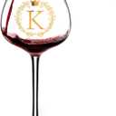 Personalized Custom Birthday Red Wine Glass for Women, Engagement Gift for Couples, Wedding Retirement Initial, 16oz Bride Wine Glass, Best for Wine Lovers, Monogrammed Cup A (K)