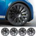 Wheel Covers 19 Inch Hubcaps for Tesla Model Y 2019-2024 Hubcaps Rims Wheel Covers Replacement Accessories Compatible with Tesla Model Y Matte Black Includes Center Logo Caps (4 Pack)