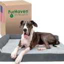 Furhaven Orthopedic Dog Bed for Large Dogs w/ Removable Bolsters & Washable Cover, For Dogs Up to 125 lbs - Two-Tone Plush Faux Fur & Suede L Shaped Chaise - Stone Gray, Jumbo Plus/XXL (53.0"L x 40.0"W x 9.5"Th, (Two-Tone Faux Fur & Suede) Stone Gray)