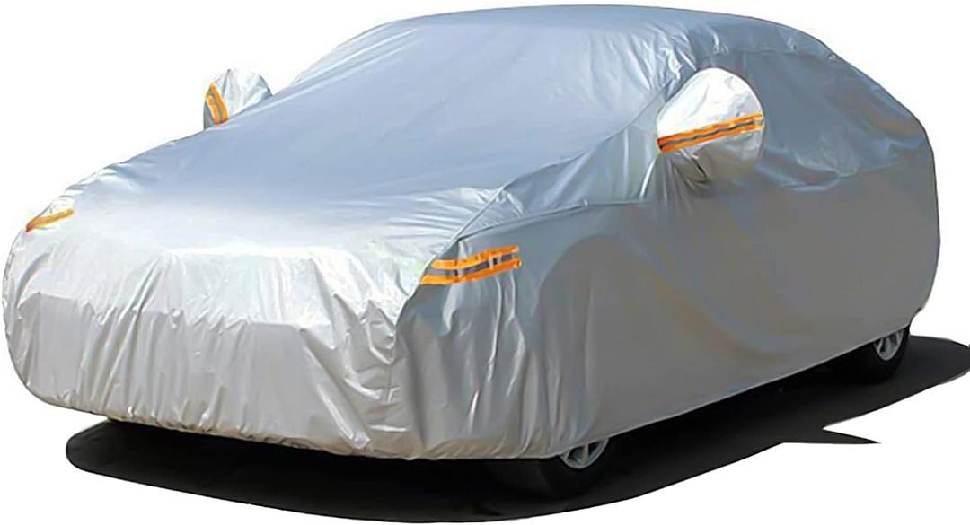 SEAZEN Car Cover with Zipper, 2 Layer Full Car Covers Waterproof/UV Protection/Snowproof/Dustproof, Universal Car Cover (Fit Sedan-Length Up to 200")