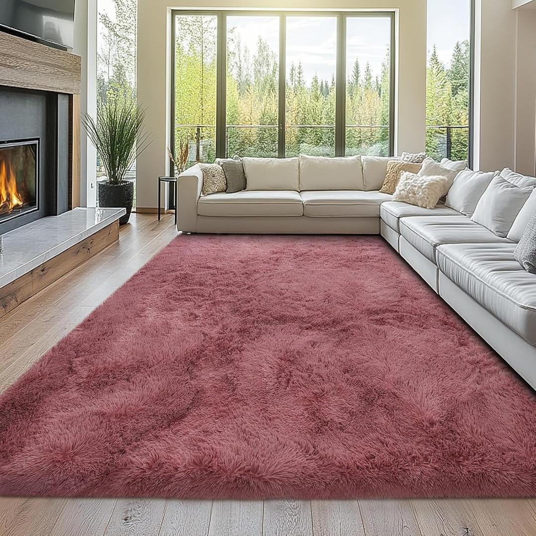 8x10 Area Rug Living Room: Blush Shag Fluffy Area Rugs for Bedroom- Blush Fluffy Rugs for Living Room- Large Plush Soft Fuzzy Carpets for Bedroom, Kids Room Decor, 8x10Feet