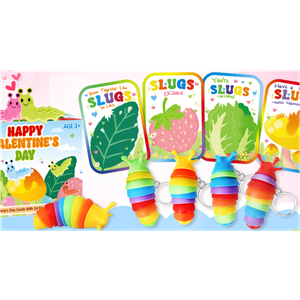 Valentine's Day Cards For Kids School, 24Pack Valentine's Day Cards for Kids With Fidget Slug Keychain, Valentines Day Gifts for Kids Classroom Exchange, Party Favors School Activities Prizes Rewards