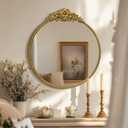 Round Baroque Style Antique 24" Metal Circle Vintage Mirror, Wall Mounted Decorative Mirror for Entryway,Bathroom,Vanity, Retro Gold