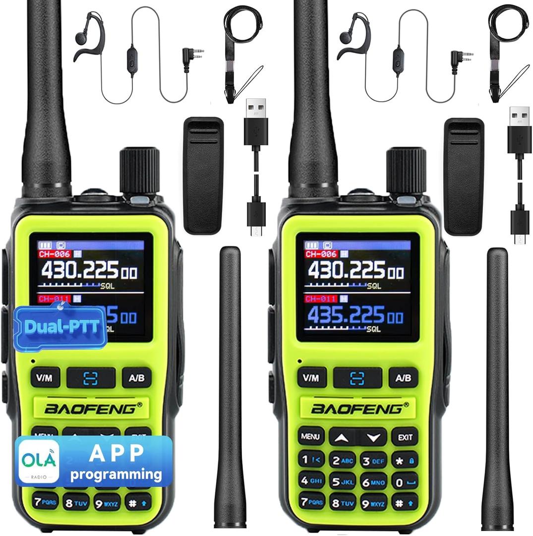 BAOFENG UV5RMINI Two Way Radio NOAA Weather Radio Dual PTT 999CH Survival Radio APP Programming Copy Frequency Ham Radio (Green)