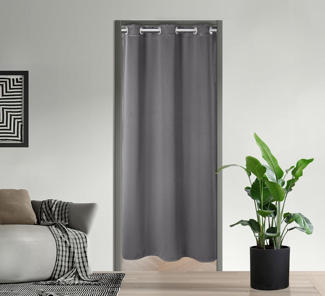 PI Blackout Door Curtain 80 Inch Thermal Insulated Room Darkening Privacy Doorway Window Treatment, Room Divider for Front/Sliding Door/Closet/Patio (Dark Grey, W34XL80)