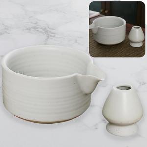 Handmade Ceramic Matcha Bowl Set with Spout & Whisk Holder - Traditional Chasen Tea Whisk Ritual Kit, Gift-Ready Chawan for Matcha Lovers - Coarse Pottery & Durable Design