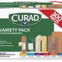 CURAD Assorted Bandages Variety Pack, 300 Count, 6 Styles Including Antibacterial Waterproof, Sheer, Plastic, Heavy Duty & Flex-Fabric, Protects Scrapes, Cuts & Burns, Latex-Free