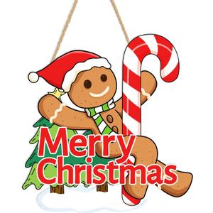 Christmas Gingerbread Welcome Sign for Front Door Decor Gingerbread Door Sign Wreath Candy Cane Wooden Hanging Plaque Farmhouse Rustic Outdoor Wall Decoration for Home Porch Yard Winter Decor