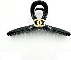 Shiny Black Large Hair Claw Clip with Gold Accent Shatterproof & Long-Lasting Trendy Womens Hair Styling Accessory