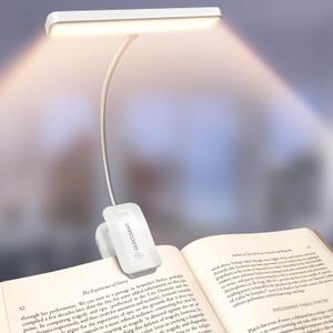 Glocusent 26 LED Book Light, 1200 mAh 90 Hrs Lasting Rechargeable Reading Light, 5 Amber Colors & Stepless Dimming Book Reading Light - Portable Clip on Light for Book Lovers Kids (White)