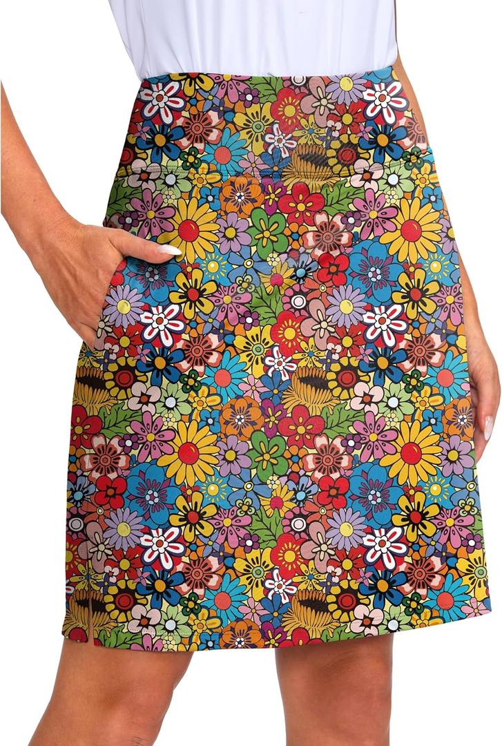 Viodia Women's 20" Knee Length Skorts Skirts UPF50+ Athletic Tennis Golf Skirt for Women Casual Summer Skirts (Small, Kaleidoscope)