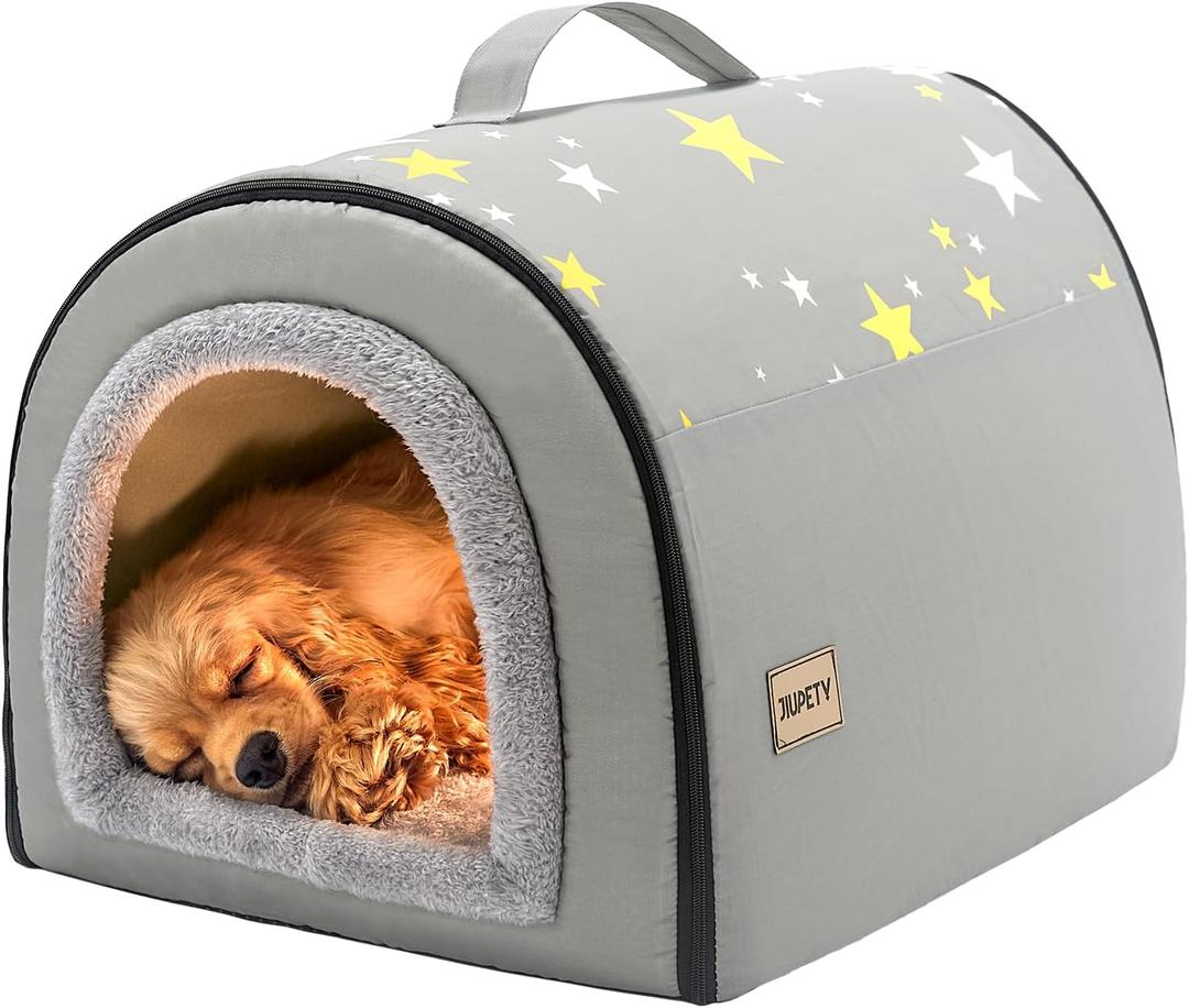 Jiupety Indoor Dog House, 2 in 1 Portable Foldable House Bed with Cover, Pet Tent & Cave Bed for Small Medium Dog, L(21"17"15"), Up to 16 Lb, Grey Jiupety Indoor Dog House, 2 in 1 Portable Foldable House Bed with Cover, Pet Tent & Cave Bed for Small Medium Dog, L(21"17"15"), Up to 16 Lb, Grey